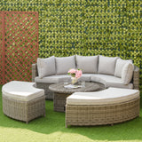 Poly Rattan 5 Pieces Round Garden Daybed With Cushions - Velmora