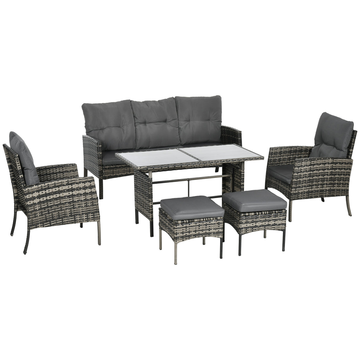 Poly Rattan 5 Seater Garden Furniture Set With Glass Table and Cushions - Velmora