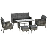 Poly Rattan 5 Seater Garden Furniture Set With Glass Table and Cushions - Velmora