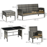 Poly Rattan 5 Seater Garden Furniture Set With Glass Table and Cushions - Velmora