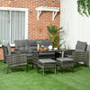 Poly Rattan 5 Seater Garden Furniture Set With Glass Table and Cushions - Velmora