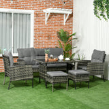 Poly Rattan 5 Seater Garden Furniture Set With Glass Table and Cushions - Velmora