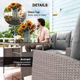 Poly Rattan 5 Seater Garden Furniture Set With Glass Table and Cushions - Velmora