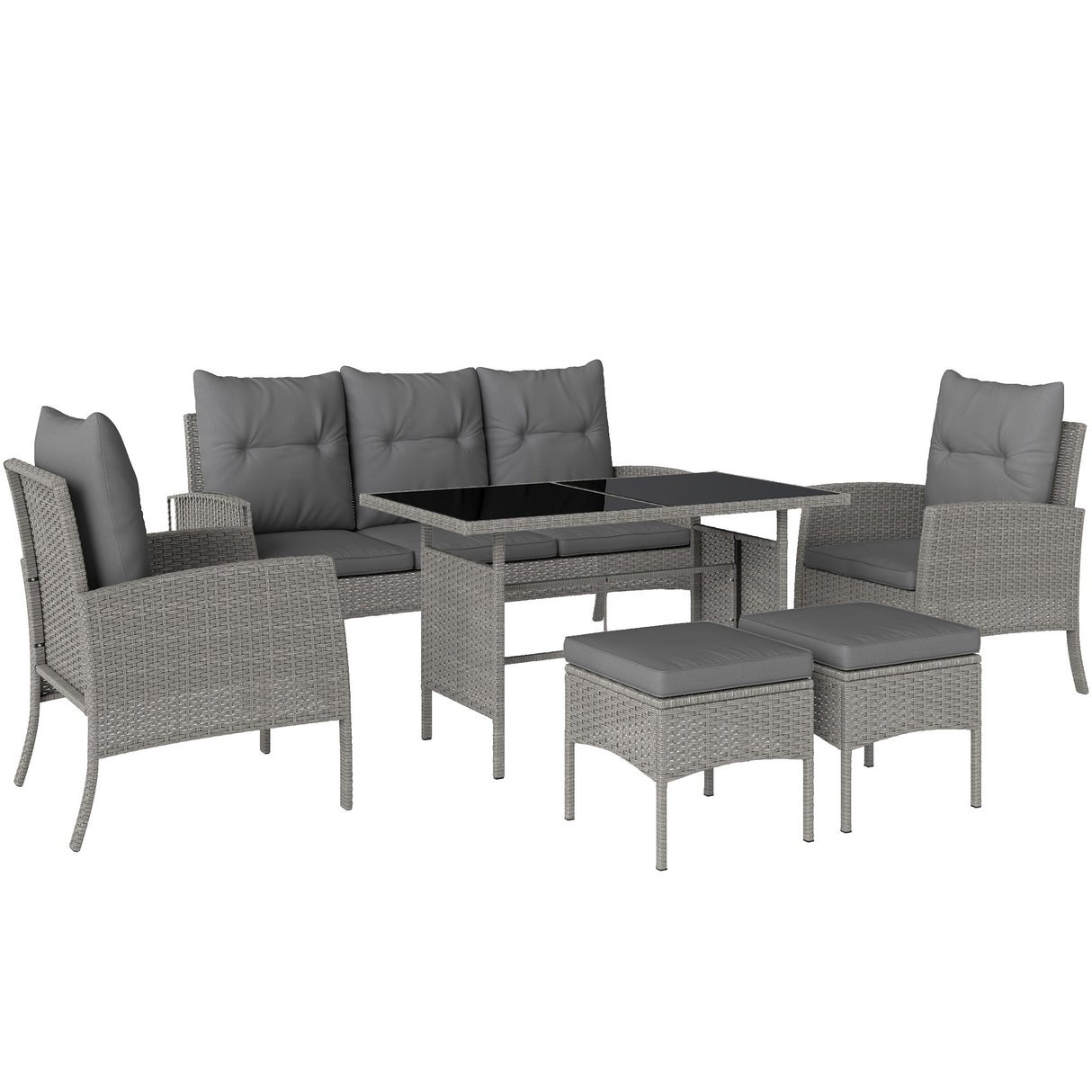 Poly Rattan 5 Seater Garden Furniture Set With Glass Table and Cushions - Velmora