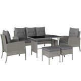 Poly Rattan 5 Seater Garden Furniture Set With Glass Table and Cushions - Velmora