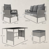 Poly Rattan 5 Seater Garden Furniture Set With Glass Table and Cushions - Velmora