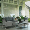Poly Rattan 5 Seater Garden Furniture Set With Glass Table and Cushions - Velmora