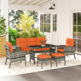 Poly Rattan 5 Seater Garden Furniture Set With Glass Table and Cushions - Velmora