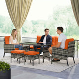 Poly Rattan 5 Seater Garden Furniture Set With Glass Table and Cushions - Velmora