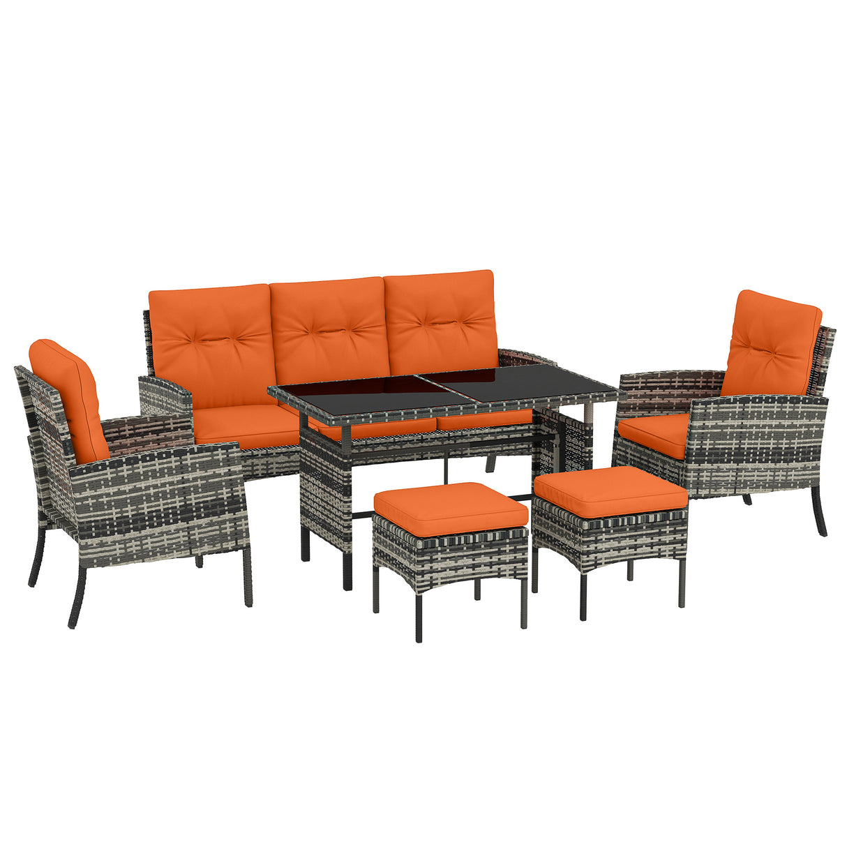 Poly Rattan 5 Seater Garden Furniture Set With Glass Table and Cushions - Velmora