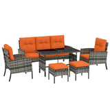Poly Rattan 5 Seater Garden Furniture Set With Glass Table and Cushions - Velmora