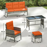 Poly Rattan 5 Seater Garden Furniture Set With Glass Table and Cushions - Velmora