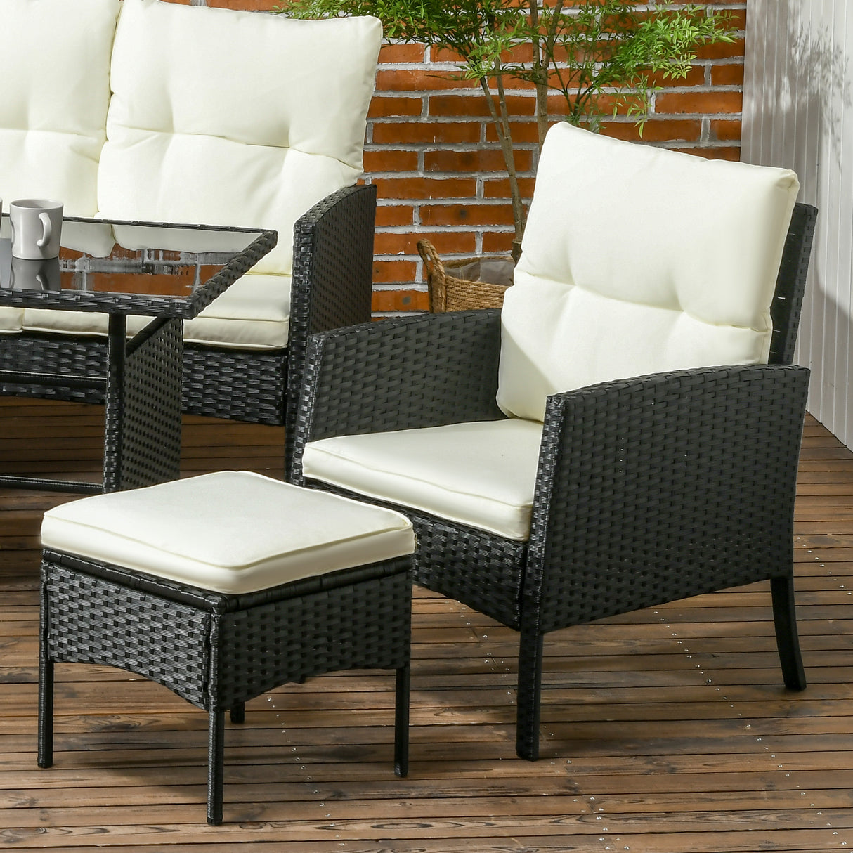 Poly Rattan 5 Seater Garden Furniture Set With Glass Table and Cushions - Velmora