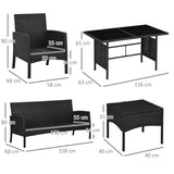 Poly Rattan 5 Seater Garden Furniture Set With Glass Table and Cushions - Velmora