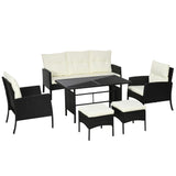 Poly Rattan 5 Seater Garden Furniture Set With Glass Table and Cushions - Velmora