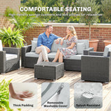 Poly Rattan 5 Seater Garden Sofa Set With Wide Armrests and Pillows - Velmora