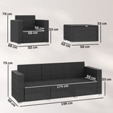 Poly Rattan 5 Seater Garden Sofa Set With Wide Armrests and Pillows - Velmora