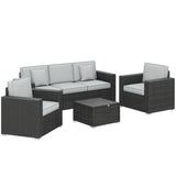 Poly Rattan 5 Seater Garden Sofa Set With Wide Armrests and Pillows - Velmora