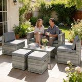 Poly Rattan 6 Pieces Conversation Garden Sofa Set With Nesting Footstools - Velmora