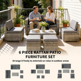 Poly Rattan 6 Pieces Conversation Garden Sofa Set With Nesting Footstools - Velmora