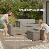 Poly Rattan 6 Pieces Conversation Garden Sofa Set With Nesting Footstools - Velmora