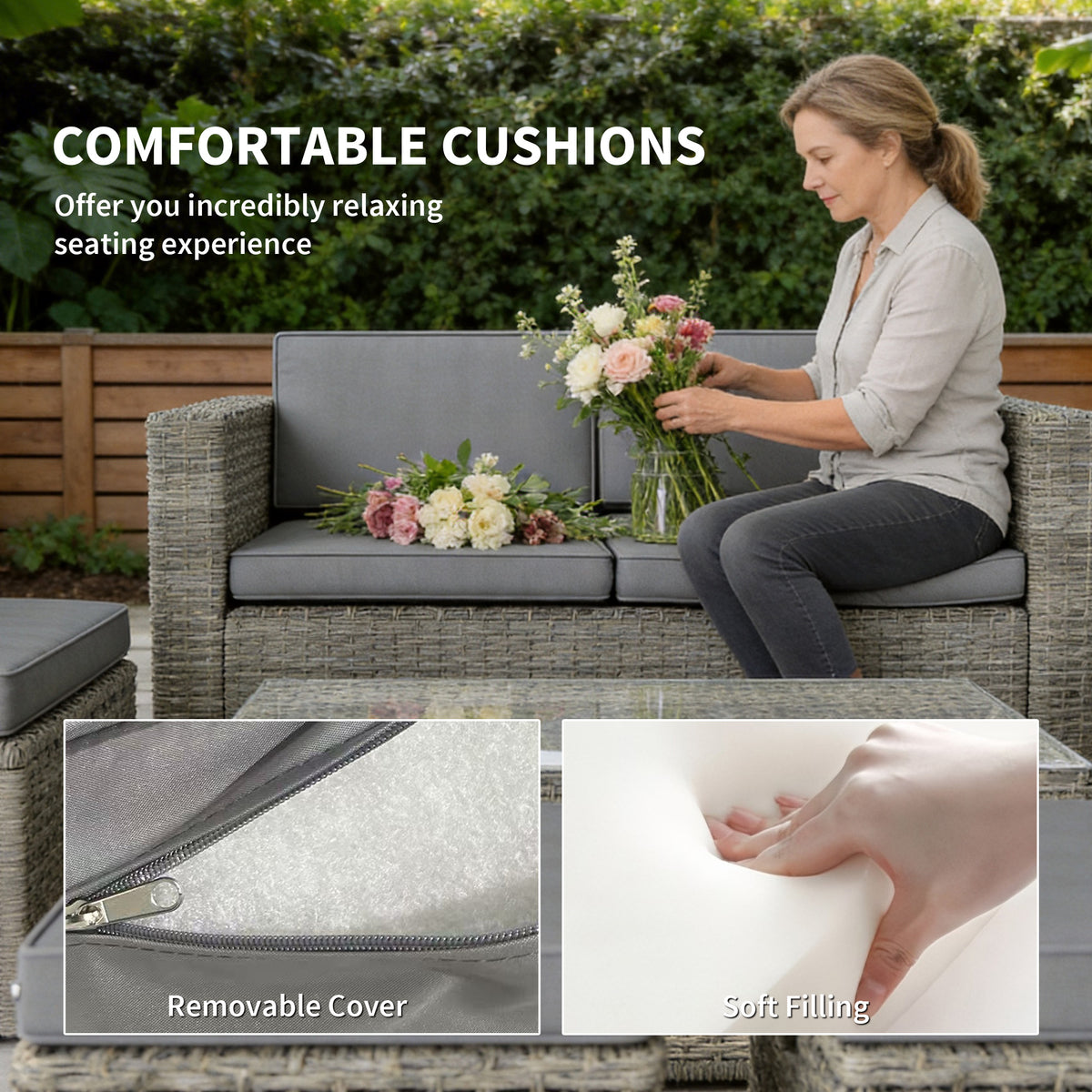 Footstool Poly Rattan Poly Rattan 6 Piece Garden Sofa Set With Nesting Footstools | Cozy ...