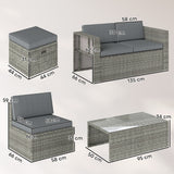 Poly Rattan 6 Pieces Conversation Garden Sofa Set With Nesting Footstools - Velmora