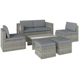 Poly Rattan 6 Pieces Conversation Garden Sofa Set With Nesting Footstools - Velmora