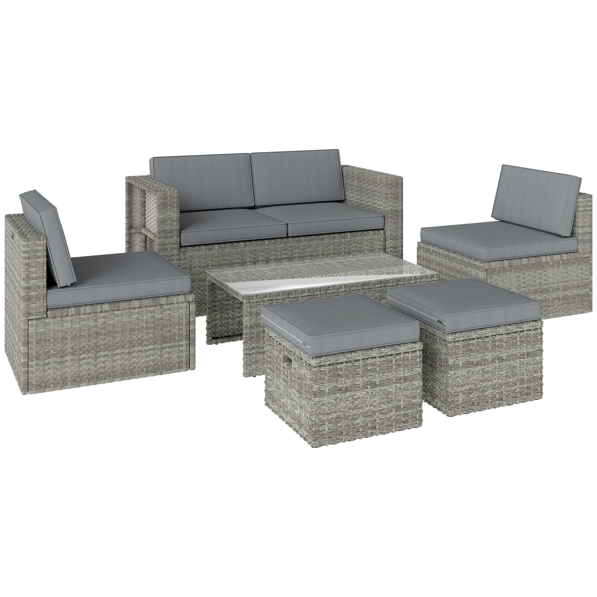 Footstool Poly Rattan Poly Rattan 6 Piece Garden Sofa Set With Nesting Footstools | Cozy ...