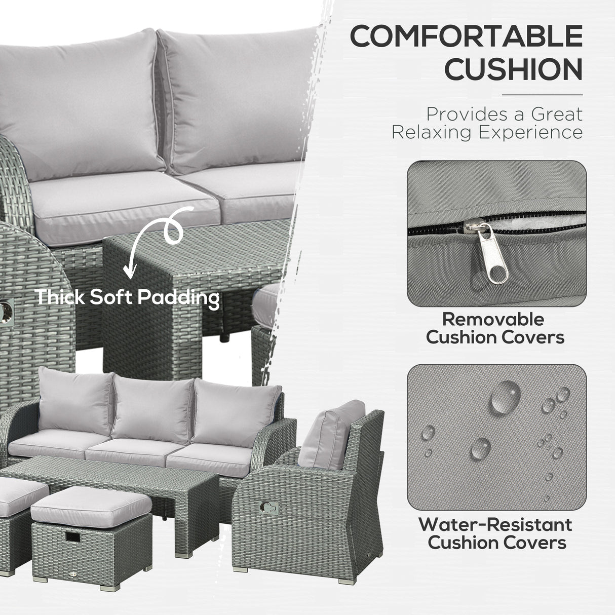Poly Rattan 6 Pieces Garden Dining Set With Reclining Armchairs and Metal Frame - Velmora