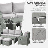 Poly Rattan 6 Pieces Garden Dining Set With Reclining Armchairs and Metal Frame - Velmora
