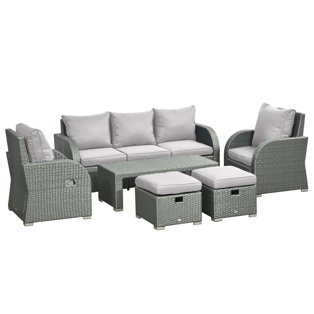 Poly Rattan 6 Pieces Garden Dining Set With Reclining Armchairs and Metal Frame - Velmora