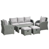 Poly Rattan 6 Pieces Garden Dining Set With Reclining Armchairs and Metal Frame - Velmora