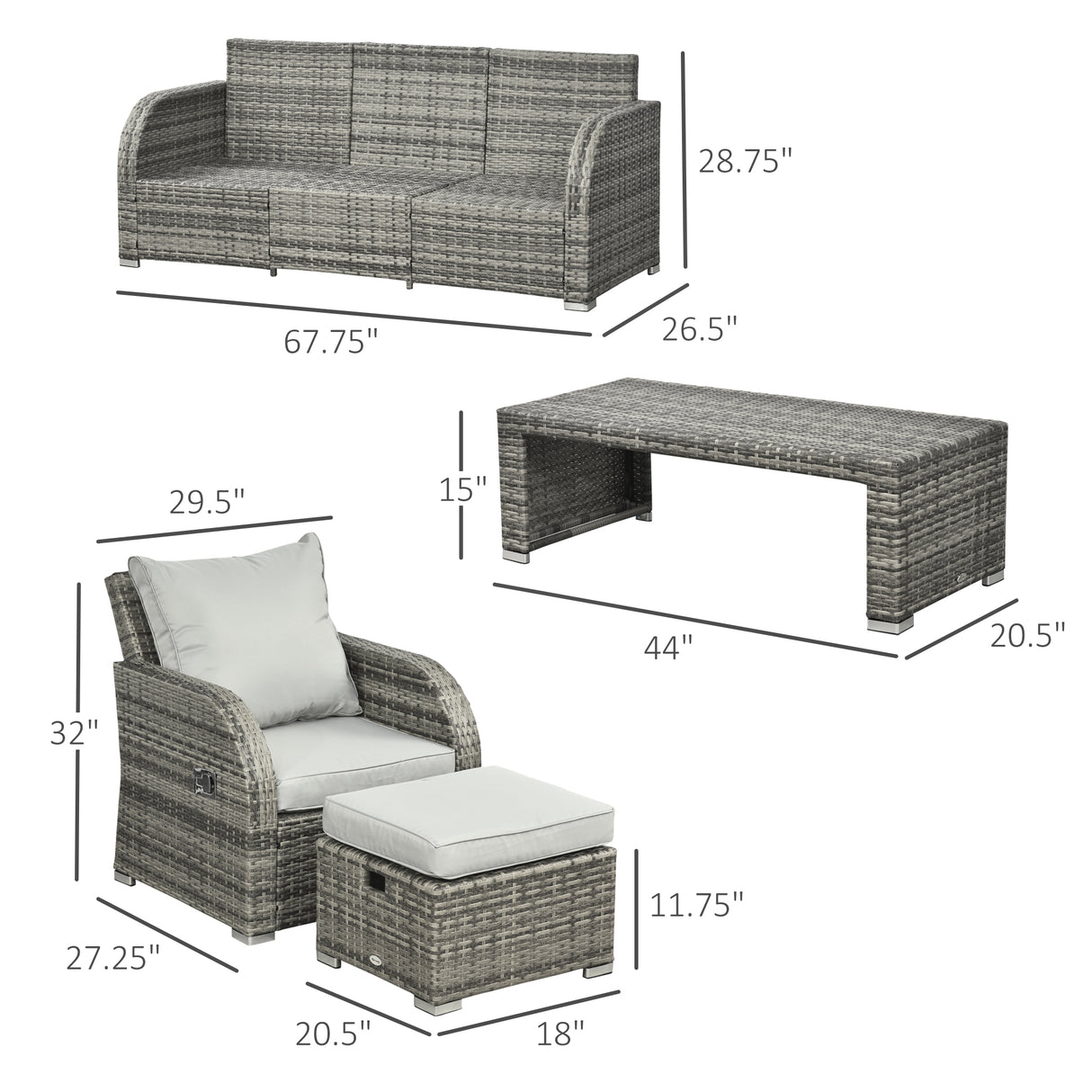 Poly Rattan 6 Pieces Garden Dining Set With Reclining Armchairs and Metal Frame - Velmora