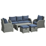 Poly Rattan 6 Pieces Garden Dining Set With Reclining Armchairs and Metal Frame - Velmora