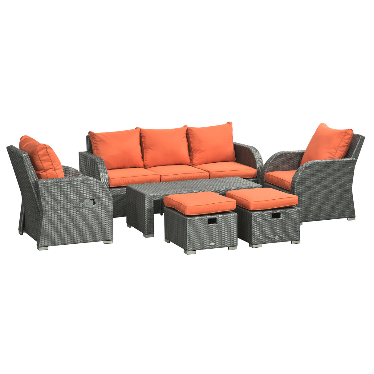 Poly Rattan 6 Pieces Garden Dining Set With Reclining Armchairs and Metal Frame - Velmora