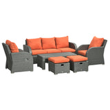 Poly Rattan 6 Pieces Garden Dining Set With Reclining Armchairs and Metal Frame - Velmora