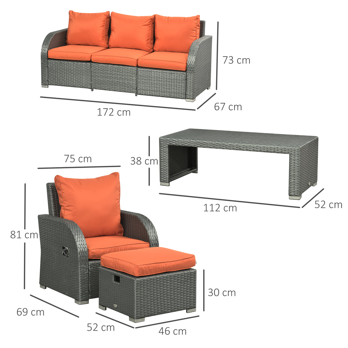 Poly Rattan 6 Pieces Garden Dining Set With Reclining Armchairs and Metal Frame - Velmora