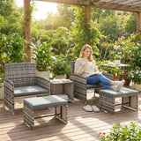 Poly Rattan 6 Pieces Garden Sofa Set With Nesting Tables And Armchairs - Velmora