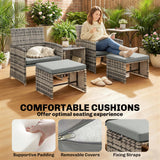 Poly Rattan 6 Pieces Garden Sofa Set With Nesting Tables And Armchairs - Velmora