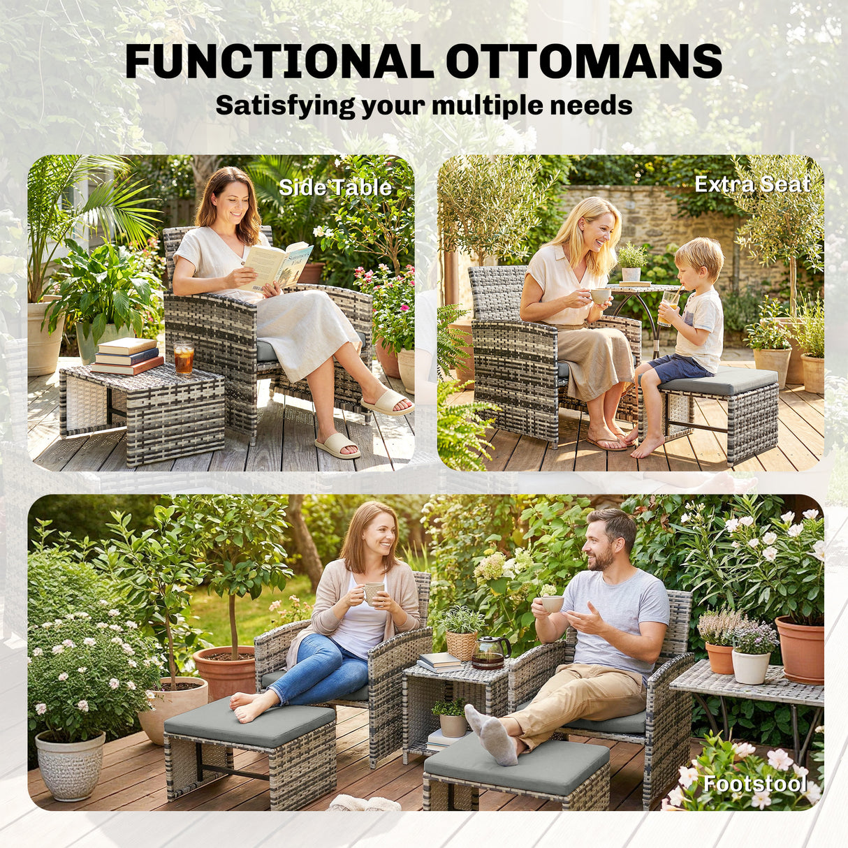 Poly Rattan 6 Pieces Garden Sofa Set With Nesting Tables And Armchairs - Velmora