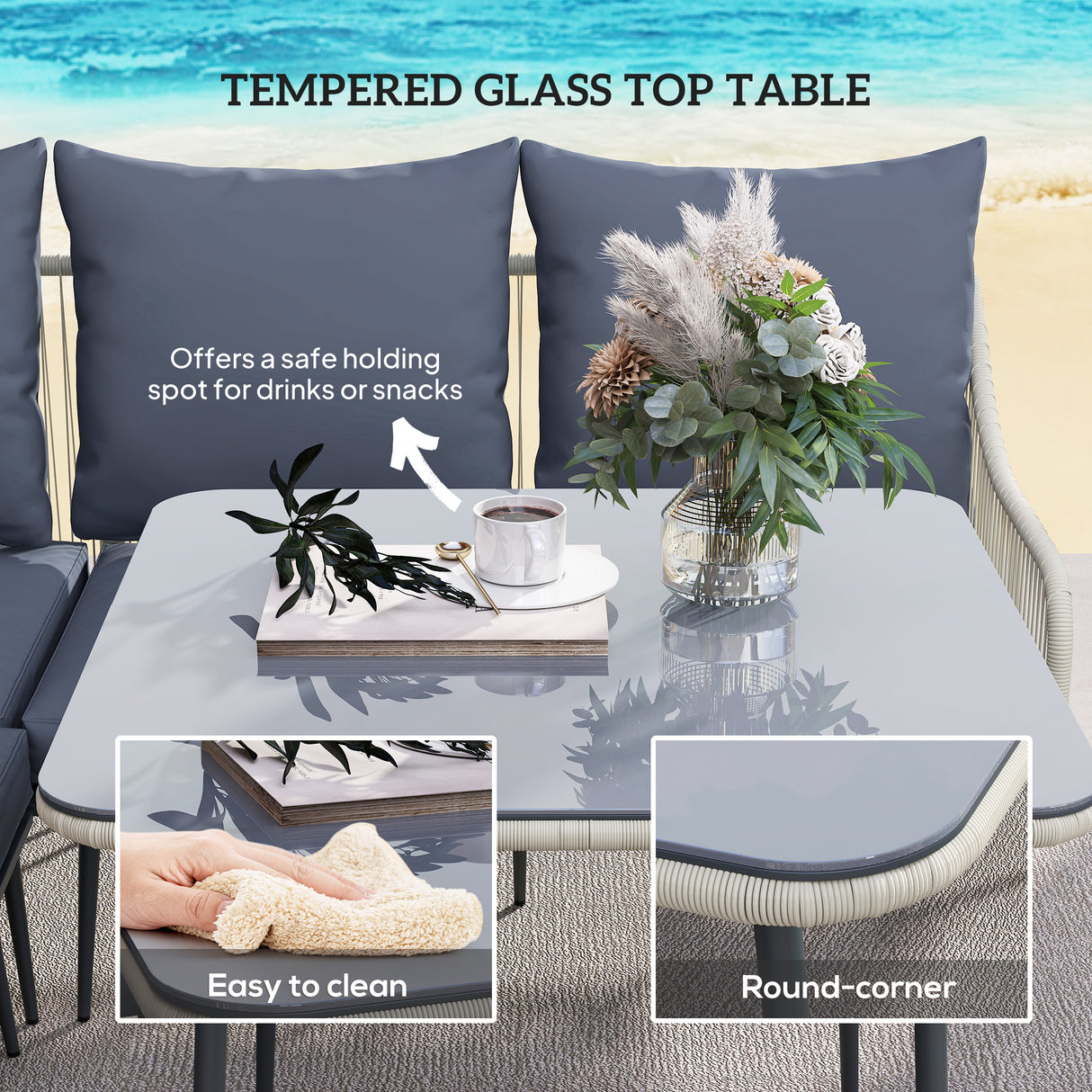 Poly Rattan 6 Pieces Garden Sofa Set With Removable and Washable Covers - Velmora
