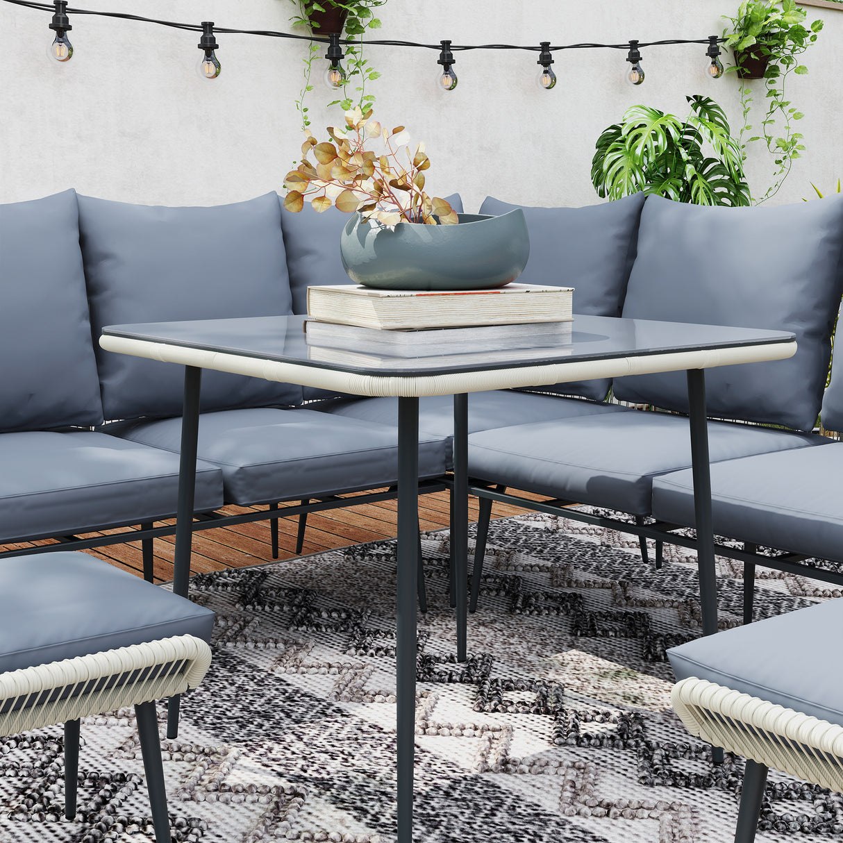 Poly Rattan 6 Pieces Garden Sofa Set With Removable and Washable Covers - Velmora
