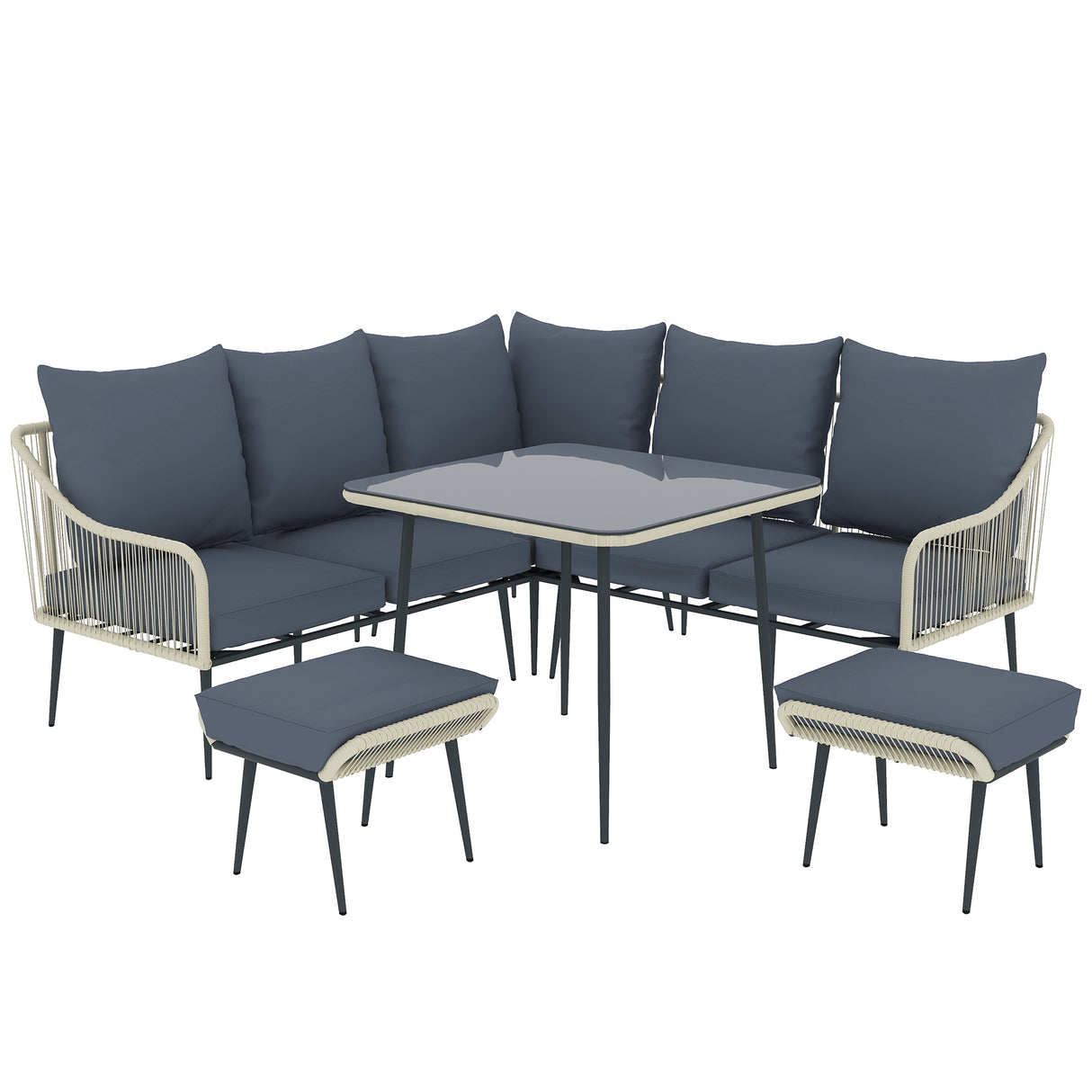 Poly Rattan 6 Pieces Garden Sofa Set With Removable and Washable Covers - Velmora