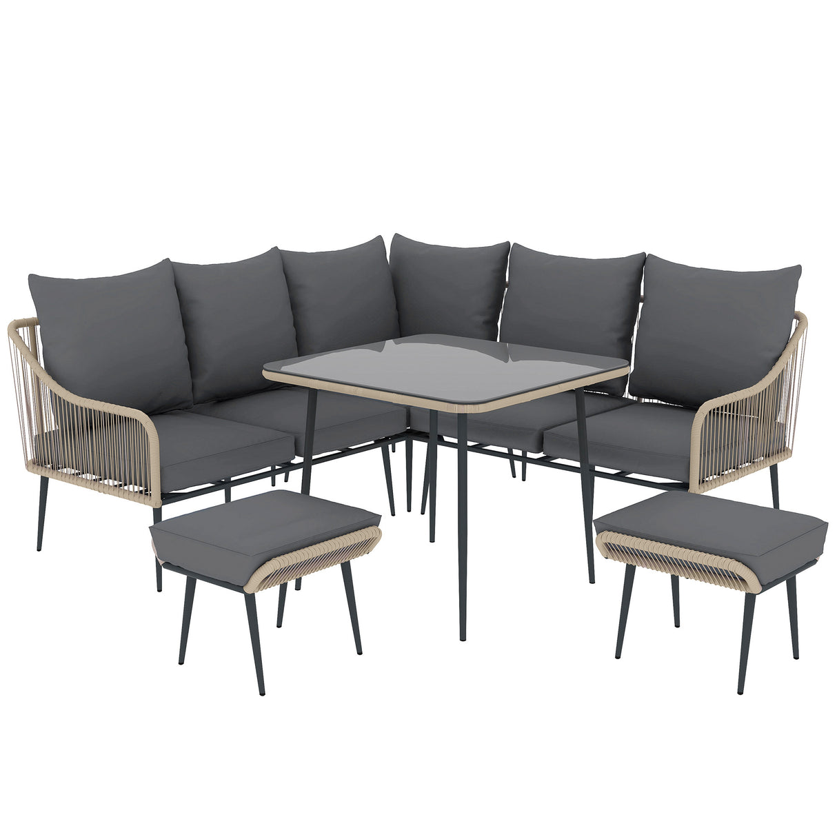 Poly Rattan 6 Pieces Garden Sofa Set With Removable and Washable Covers - Velmora