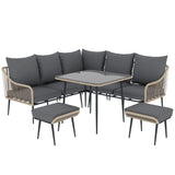 Poly Rattan 6 Pieces Garden Sofa Set With Removable and Washable Covers - Velmora