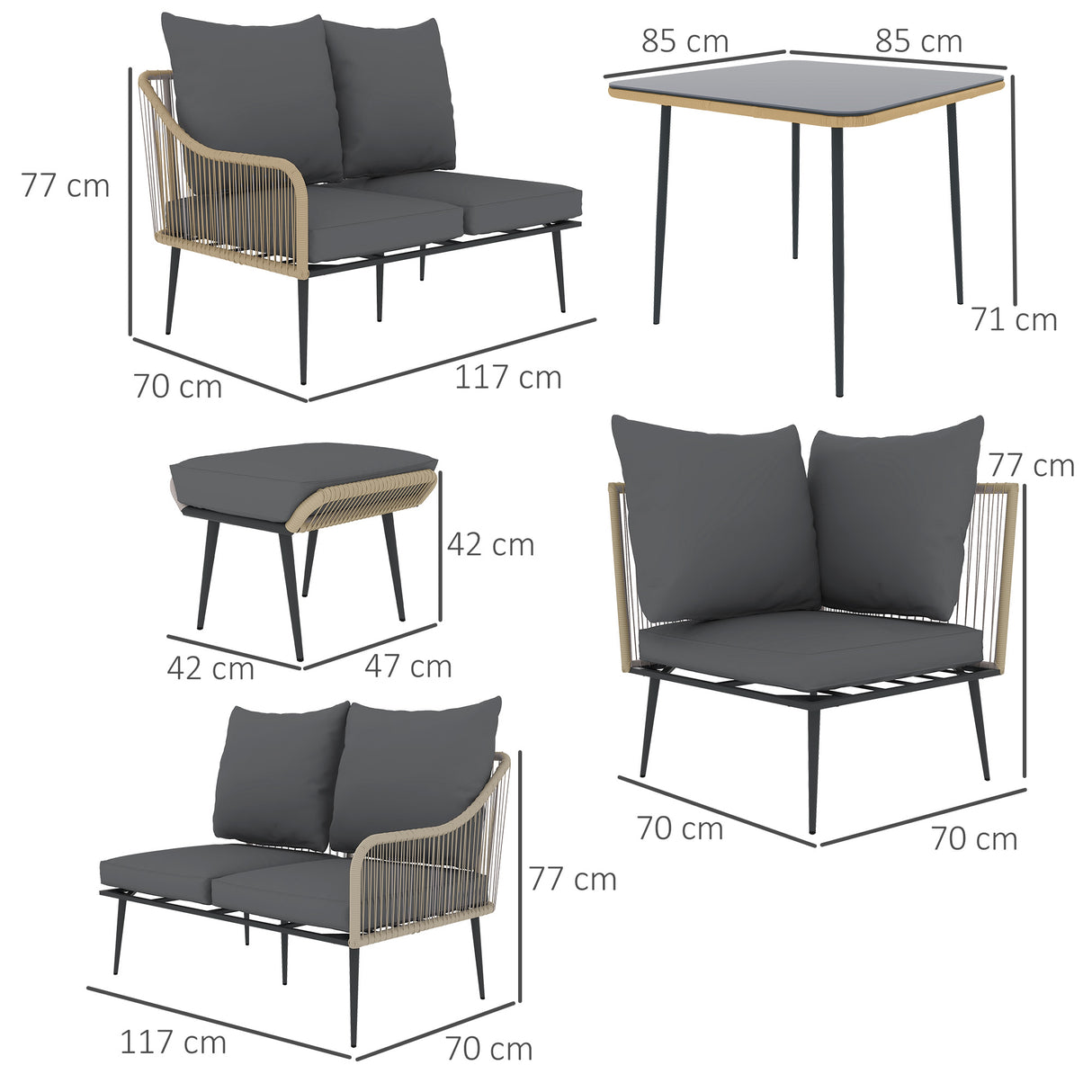 Poly Rattan 6 Pieces Garden Sofa Set With Removable and Washable Covers - Velmora
