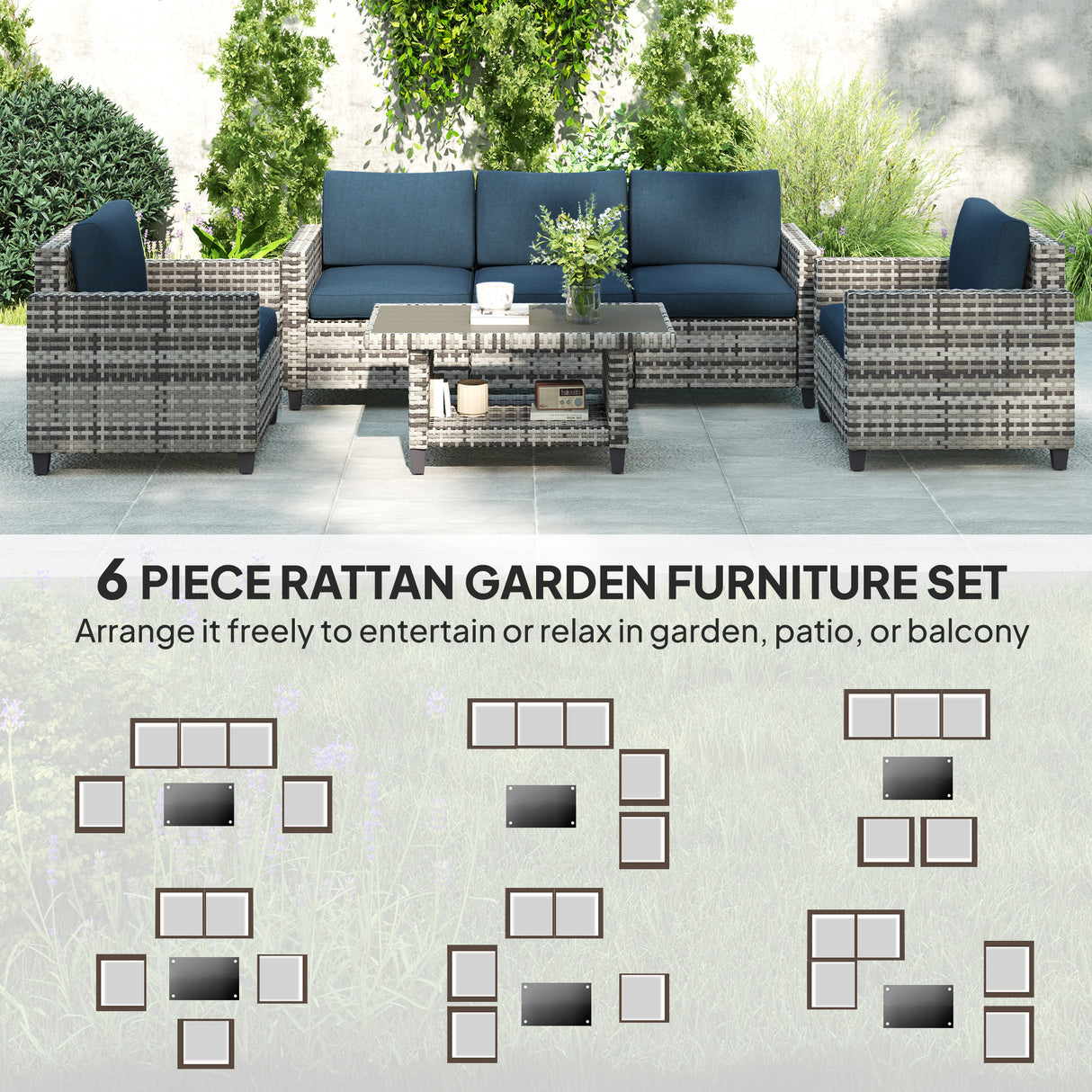 Poly Rattan 6 Pieces Modular Garden Sofa Set - Velmora