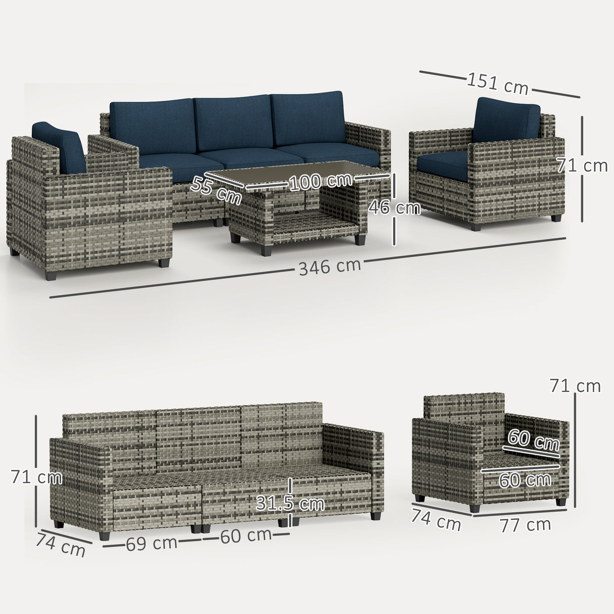 Poly Rattan 6 Pieces Modular Garden Sofa Set - Velmora