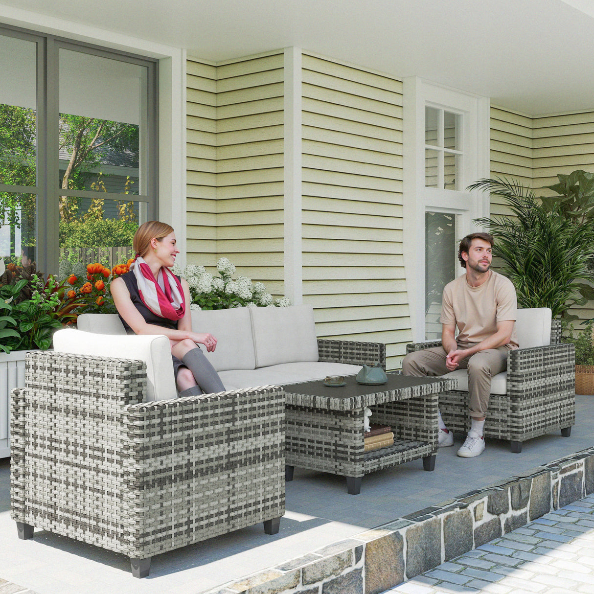 Poly Rattan 6 Pieces Modular Garden Sofa Set - Velmora